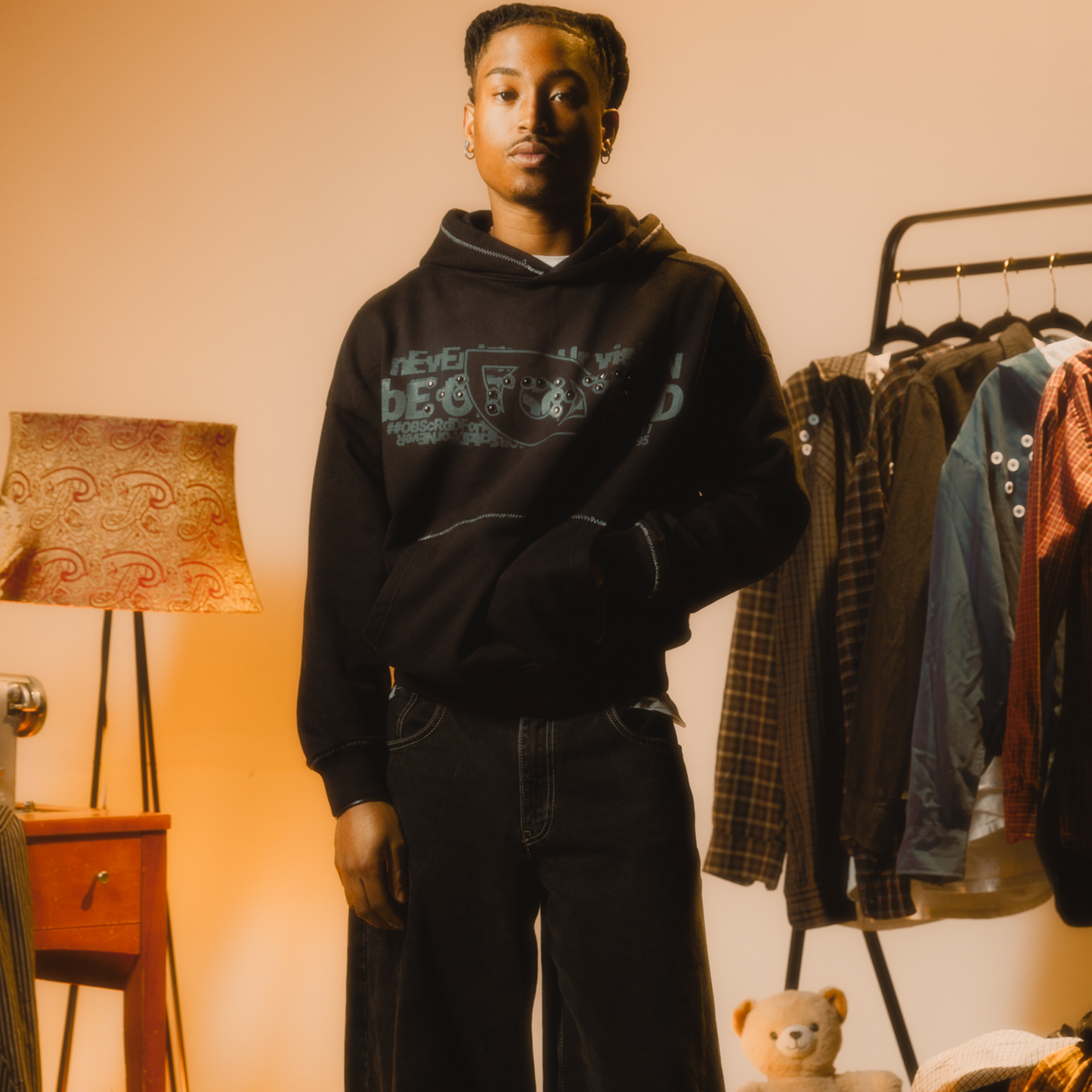 Rivet Braille Contrast Hoodie // Anthracite