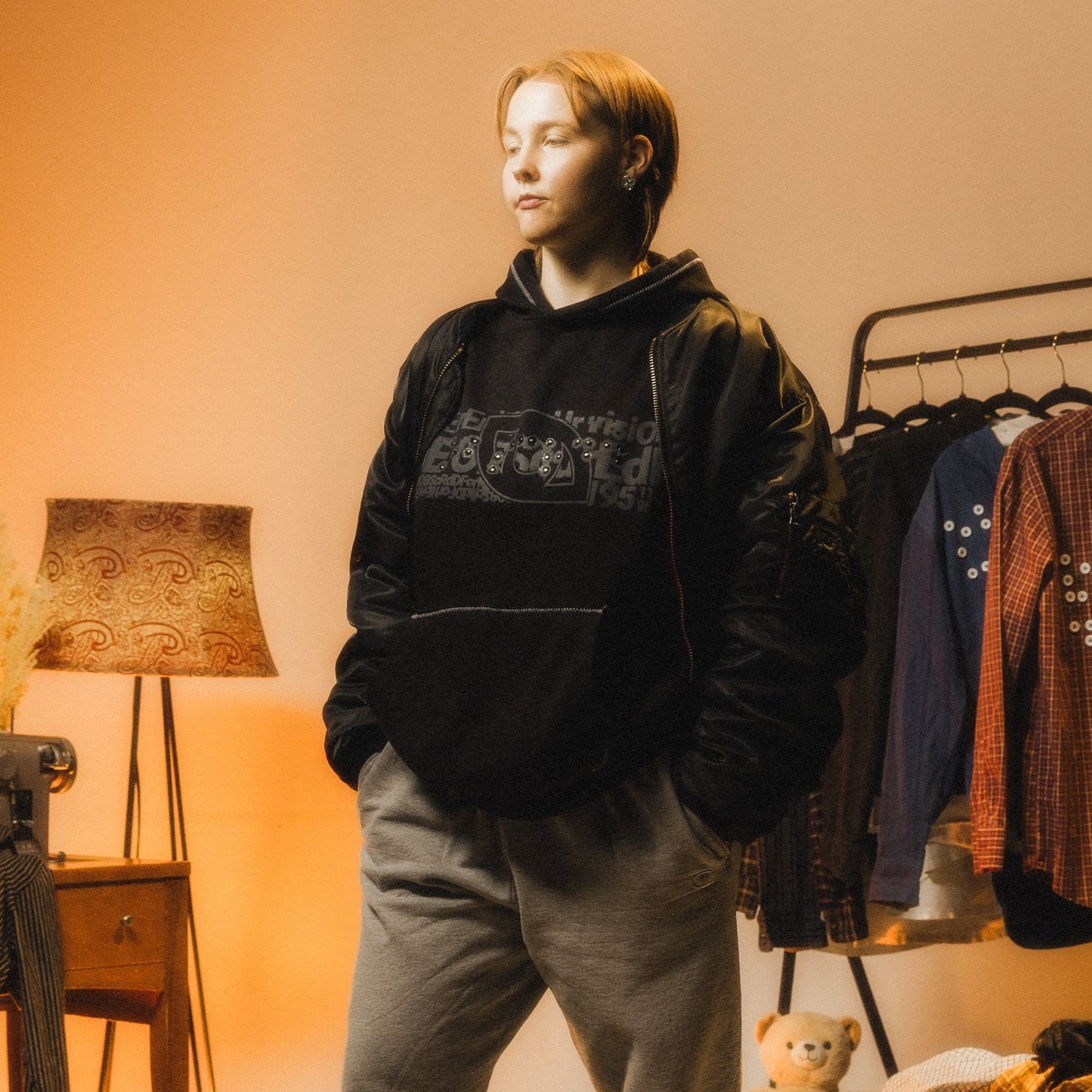 Rivet Braille Contrast Hoodie // Anthracite