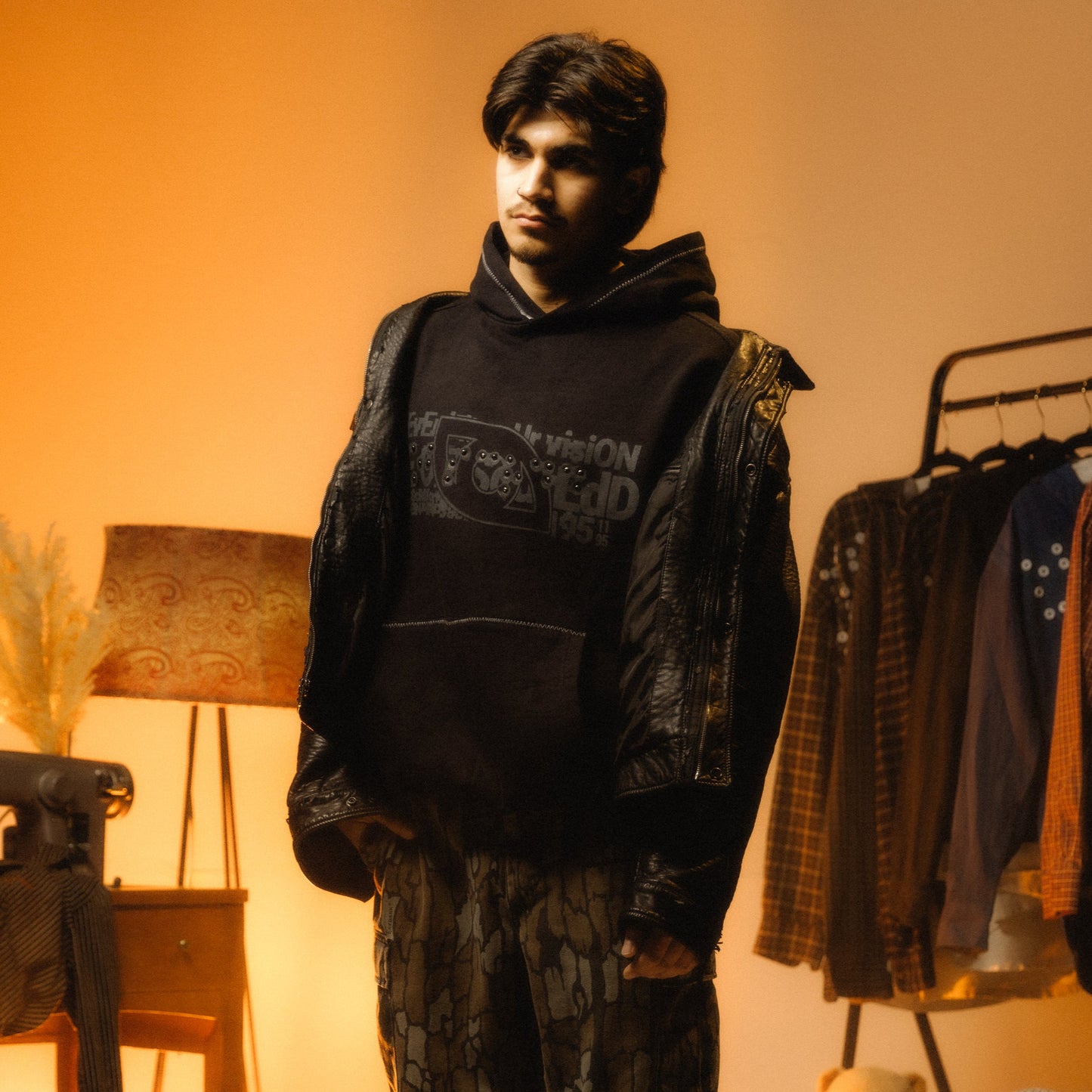 Rivet Braille Contrast Hoodie // Anthracite