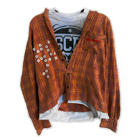 [BB] 𝘟𝘚// Russet Orange Tartan // T-Shirt/Flannel Hybrid